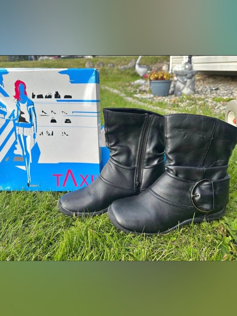 Vintage TAXI Black Slouch Ankle Boots With Decorative Buckle